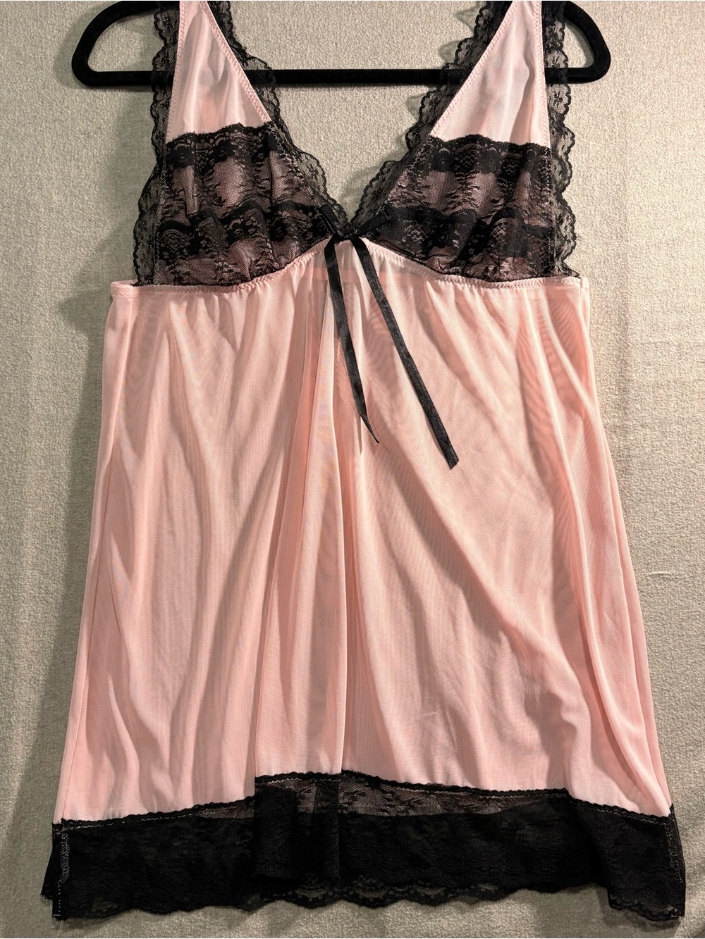 Marilyn Monroe Pink Chemise with Black Lace Trim.